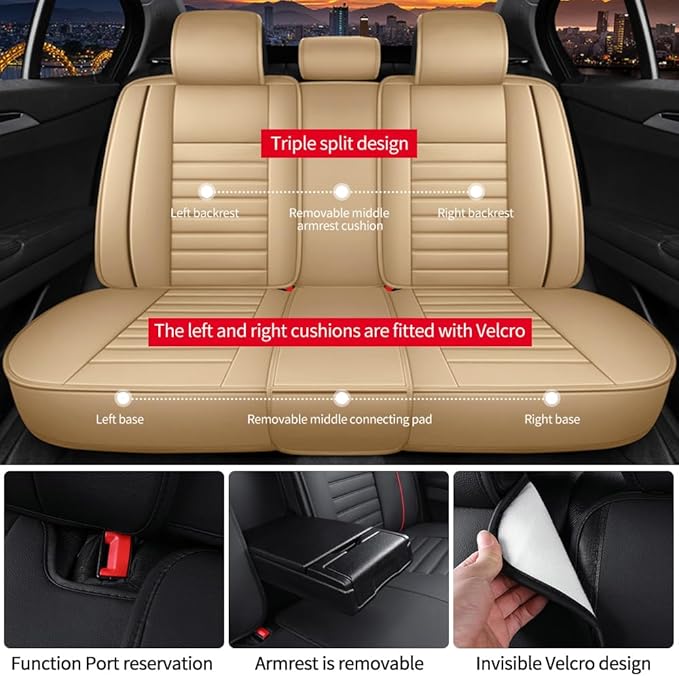 Leather Car Seat Covers for Volkswagen Golf Alltrack 2017-2019,Car Seat Covers Full Set,Seat Covers with Safety,Waterproof Seat Cover Compatible Airbag(5pcs Beige Standard)