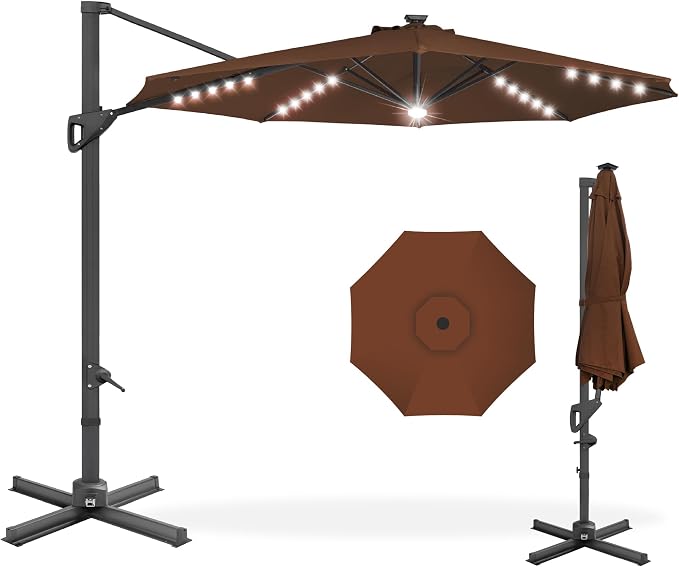 Best Choice Products 10ft Solar LED Cantilever Patio Umbrella, 360-Degree by Unknown