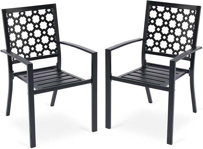 Patio Dining Chairs Set of 2, Stackable Metal High Back Chairs Set by Aoodor