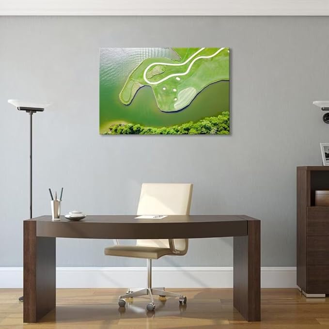 Colorado River Austin Texas USA Golf Course Wall Art for Living Room Bedroom Bathroom Home Decorations Golf Club Picture Wall Decor for Office Canvas Artwork Framed Ready to Hang(12''H x 16''W)