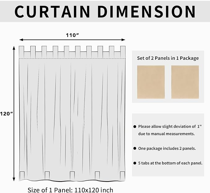 Easy-Going Outdoor Patio Curtains 2 Panels, 110x120 inch, Porch and Pergola - Image 6