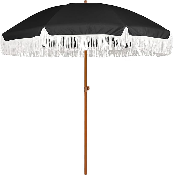 AMMSUN 7ft Patio Umbrella with Fringe Outdoor Tassel Umbrella UPF50+ Premium by AMMSUN