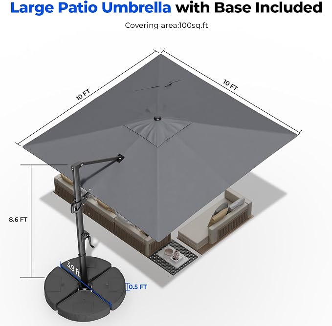 10x10 FT Cantilever Patio Umbrella - Image 8