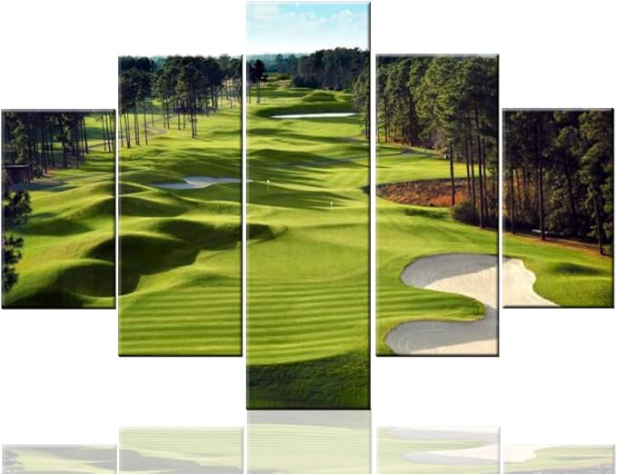 Wall Paintings for Living Room Golf Course Scenery Pictures Green Lawn Artwork HD Prints Multi Panel Canvas Wall Art Contemporary Home Decorations Giclee Framed Stretched Ready to Hang(60''Wx40''H)