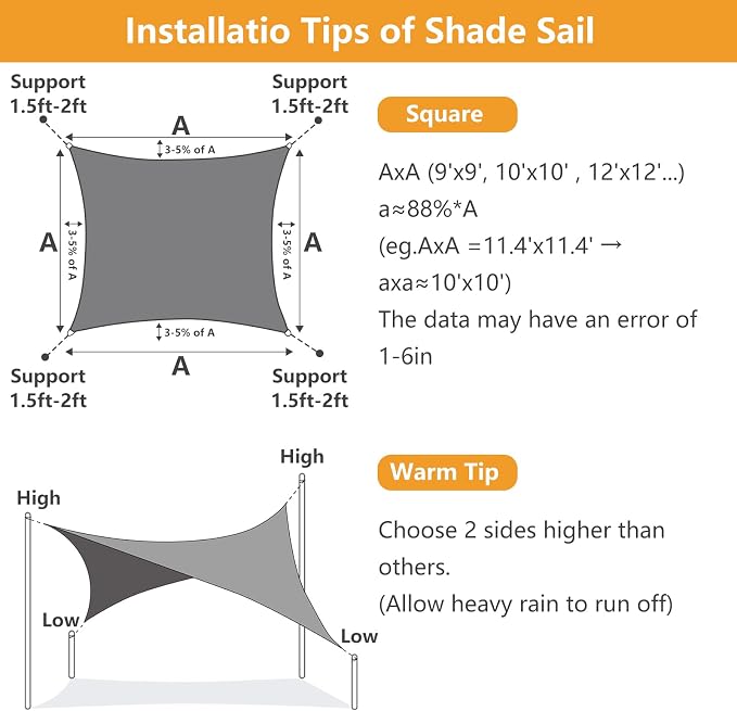 10' x 10' Rectangle Sun Shade Sail, 185 GSM HDPE, Sand | 95% UV block, - Image 4