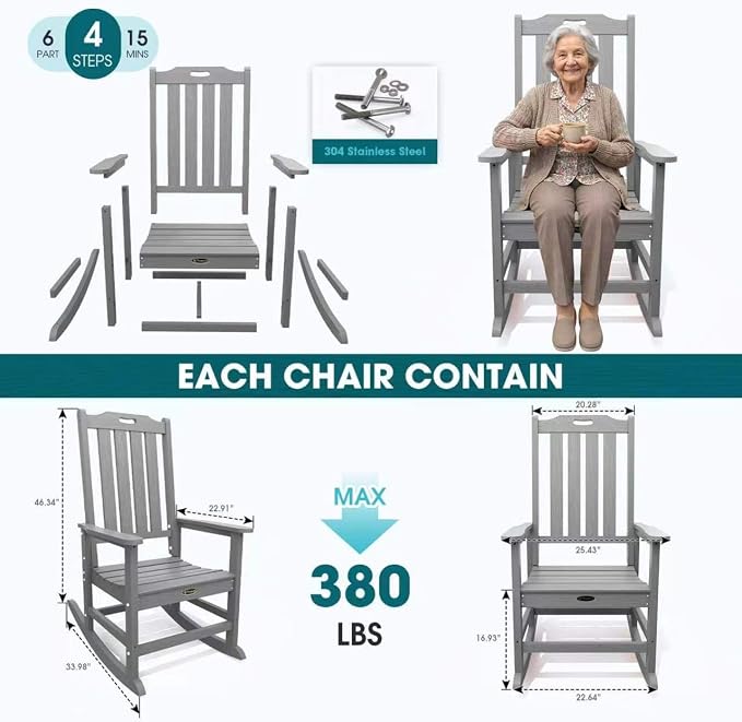 THOEOE Outdoor Rocking Chairs Set of 8, Oversized Patio Rocking Chair | HDPE - Image 7