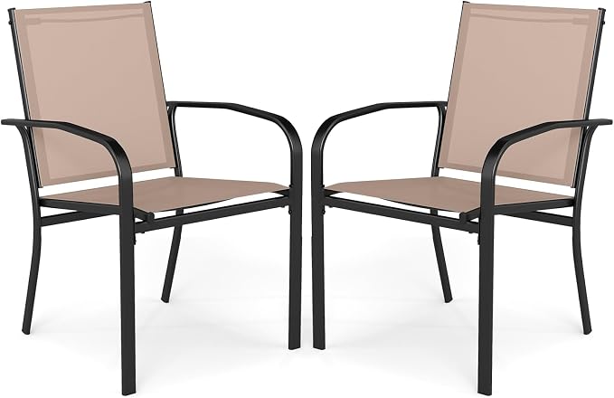 GIANTEX Stackable Patio Chairs Set of 2, All Weather Outdoor Dining Chairs by Giantex