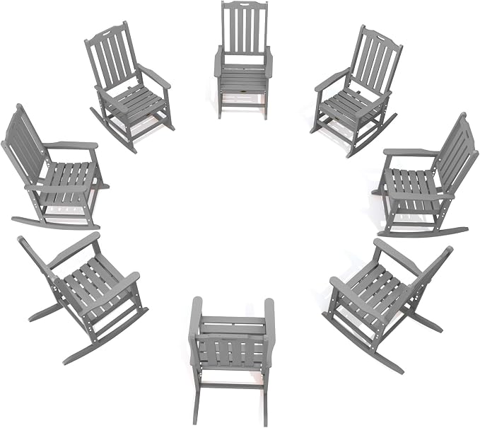 THOEOE Outdoor Rocking Chairs Set of 8, Oversized Patio Rocking Chair | HDPE by THOEOE