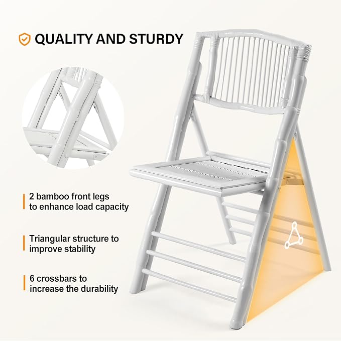 VINGLI Bamboo Folding Chair, Foldable Dining Wood Chairs Comfortable Seat - Image 3