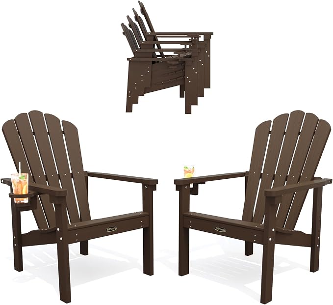 THOEOE Stackable Adirondack Chair Set of 2, HDPE All-Weather Fire Pit Chair | by THOEOE
