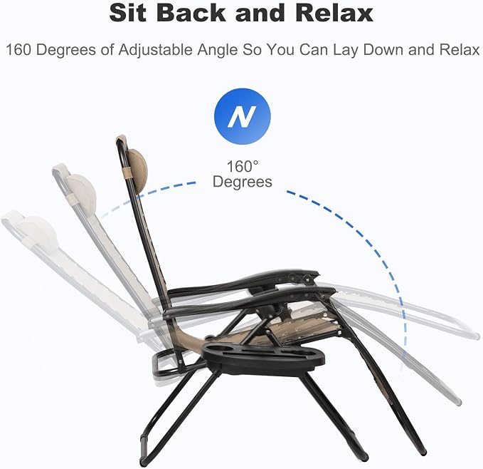 Nazhura Set of 2 Relaxing Recliners Patio Chairs Adjustable Steel Mesh Zero - Image 4