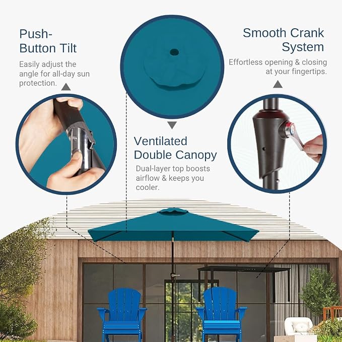 6.5' x 10' Rectangular Patio Umbrella Large Outdoor Market Umbrella w/UV - Image 3
