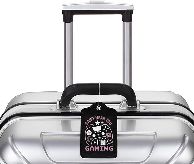 2 Pack Luggage Tags for Suitcase, Privacy Cover ID Label with Stainless Steel and Address Card for Travel Bag Backpack Cruise Ship Essentials Tag Women - Can't Hear You I'm Gaming Gamer Girl