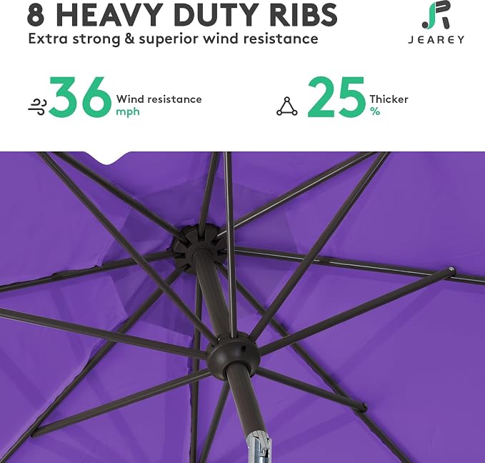 JEAREY 10 ft Outdoor Patio Umbrella w/Tilt and Crank, Dark Purple | 8 Sturdy - Image 5