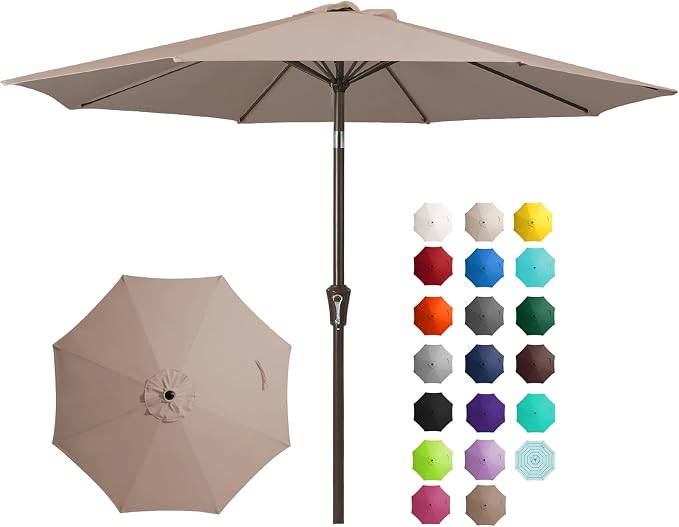 JEAREY 10 ft Outdoor Patio Umbrella w/Tilt and Crank, Tan | 8 Sturdy Ribs by JEAREYOutdoorsCollection