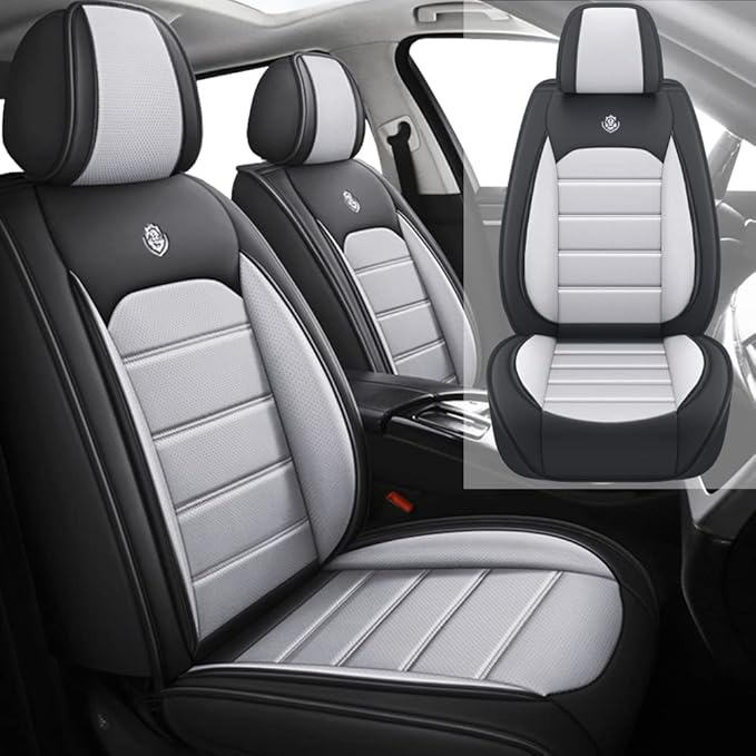 Leather Car Seat Covers for VW Golf SportWagen 2015-2019,Waterproof Soft Seat Covers,Interior Accessories Seat Covers Protector Airbag Compatible(2pcs Black&Gray Standard)