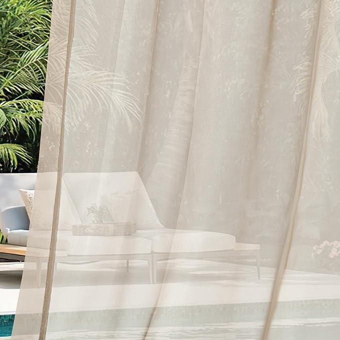 MIULEE Beige Waterproof Outdoor Sheer Curtains - Image 6
