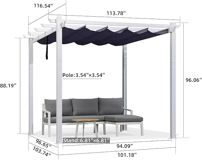 PURPLE LEAF Pergola 10' x 10' White Retractable Sun Shade, All-aluminum - Image 6