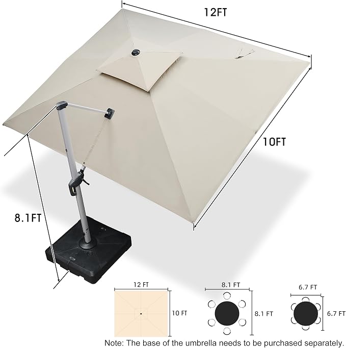 PURPLE LEAF Cantilever Patio Umbrella 10' X 12' Large, Wind Resistant, 3-Yr - Image 9