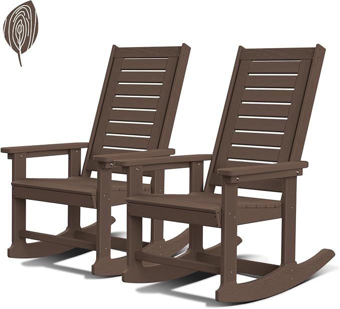 GREENVINES Outdoor Rocking Chairs Set of 2, HDPE Rocker, Dark Brown | Wood by GreenVines