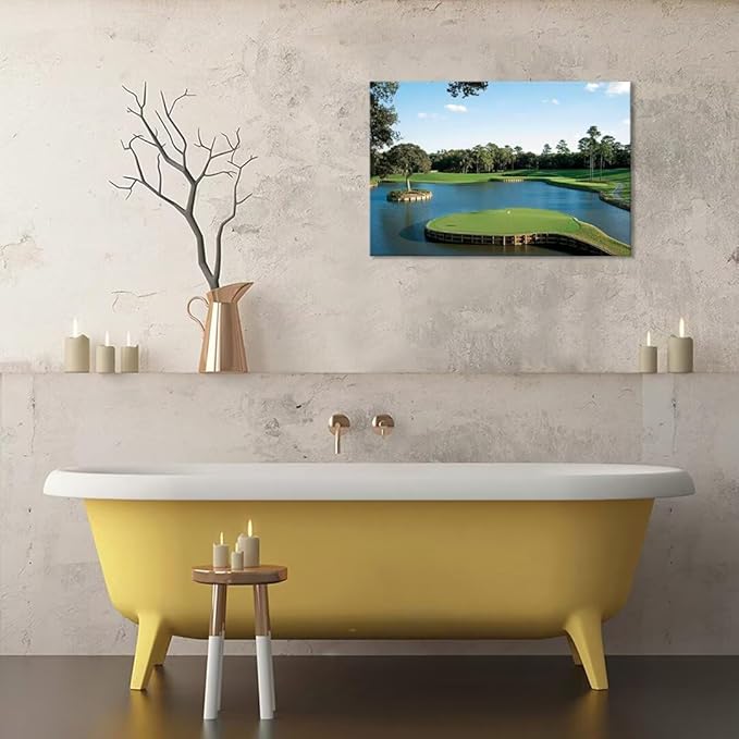 chenchenArt USA Golf Course Wall Art TPC Sawgrass Golf Course Pictures Canvas Prints Golf Wall Decor for Living Room Bedroom Bathroom Home Decorations Framed Ready to Hang(24''H x 36''W)