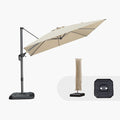 PURPLE LEAF Umbrella with Base & Cover 9' x 9' Custom Height Control Beige | by PURPLELEAF
