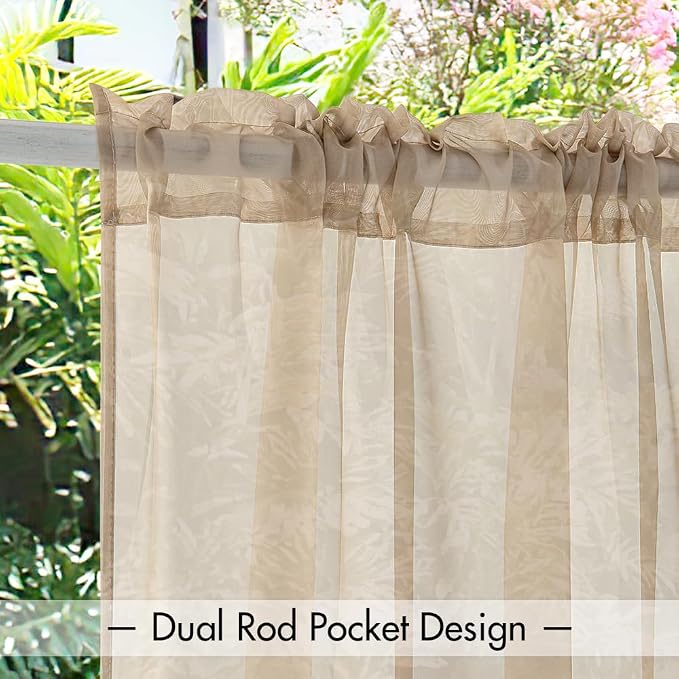 MIULEE Beige Waterproof Outdoor Sheer Curtains - Image 5