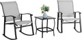 Vongrasig 3 Piece Outdoor Rocking Bistro Set, Textilene Fabric Small Patio by Vongrasig