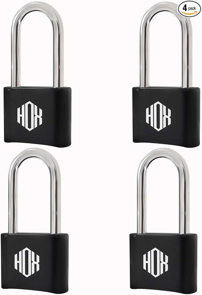 HOX 4 Digit Heavy Duty Combination Lock, 2.7 Inch Long Shackle, Outdoor Waterproof Padlock for School Locker, Gym Locker, Hasp Storage, Fence (Black, 4 Pack)