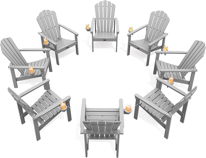 THOEOE Stackable Adirondack Chair Set of 8, Fire Pit Chairs Set of 8 | by THOEOE