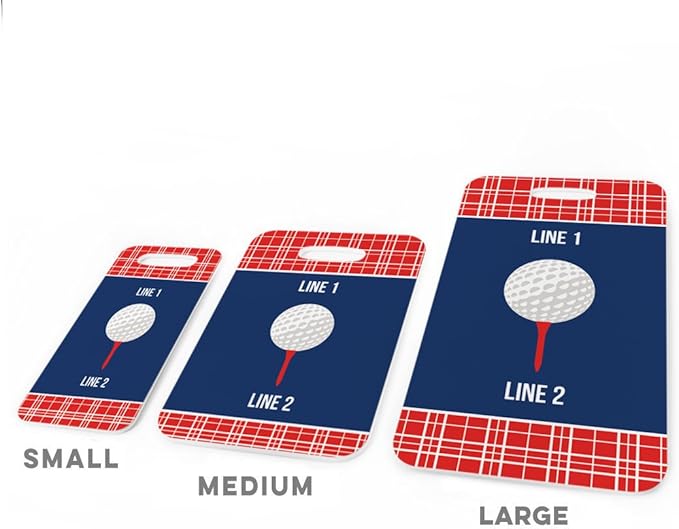 ChalkTalkSPORTS Golf Luggage & Bag Tag | Personalized Team with Golf Ball | Standard Lines on Back | Small | Red/Navy