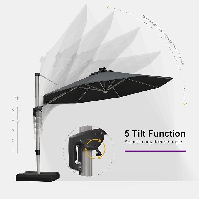 PURPLE LEAF Cantilever Patio Umbrella 11ft Round Solar LED Light, Stays bright - Image 5