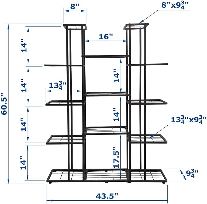 5 Tier 14 Potted Charcoal Grey Metal Large Plant Stand Indoor Outdoor Flower - Image 4