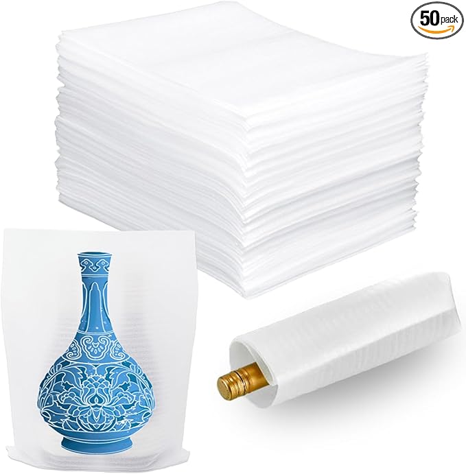50Pack Packing Foam Pouches 12x16Inch, Large Cushion Foam Wrap Pouches for Packing Moving and Storage Such as Mugs,Cups,Glasses,China and Dishes