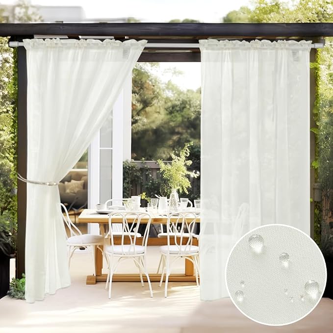 MIULEE Ivory Waterproof Outdoor Sheer Curtains by MIULEE