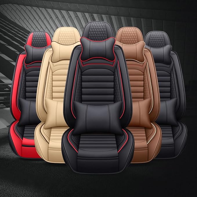 Leather Car Seat Covers for Volkswagen Golf Alltrack 2017-2019,Car Seat Covers Full Set,Seat Covers with Safety,Waterproof Seat Cover Compatible Airbag(5pcs Coffee Luxury)