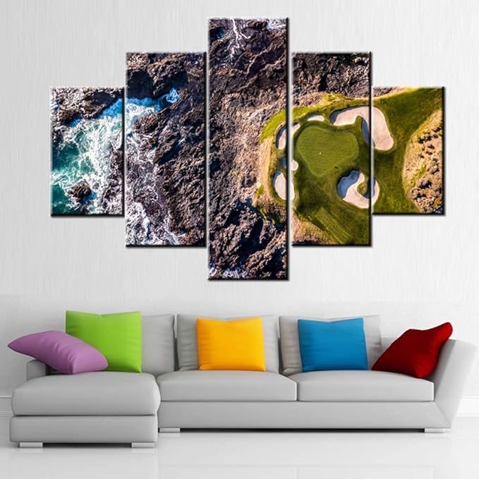 Golf Course Paintings Golfing Sports Pictures for Living Room 5 Piece Canvas Wall Art Premium Quality Artwork Native Gift Modern House Decorations Framed Ready to Hang Posters and Prints(60''Wx40''H)