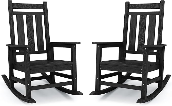 Oversized Outdoor Rocking Chair Set of 2, HDPE Patio Rockers by KINGYES