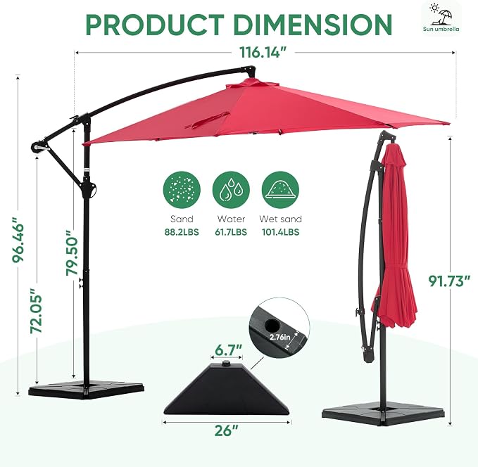 NEWBULIG 10FT Patio Umbrella, Cantilever Umbrella, UV Protection | Outdoor - Image 8
