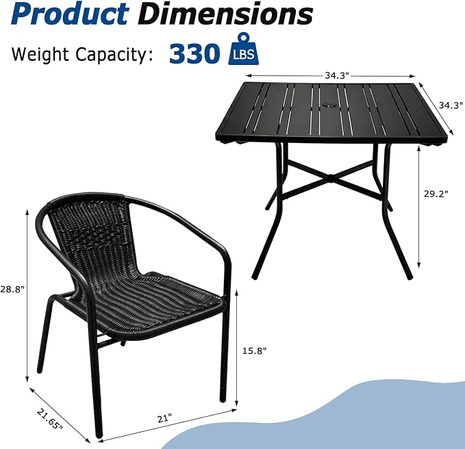 5 Piece Patio Dining Set with Black Outdoor Metal Table & 4 Hand-Woven PE - Image 2