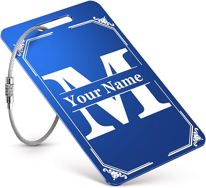 Personalized Initial Luggage Tags - Metal Engraved Custom Name ID Tag for Kids Women - Travel Bag Backpack Tags - 1 Count