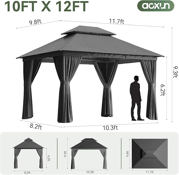 Aoxun 12x10 Gazebo Metal Frame Canopy - Image 6