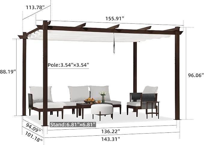 PURPLE LEAF Patio Pergola 10' x 13' Retractable Canopy Metal Frame, All-aluminum - Image 7