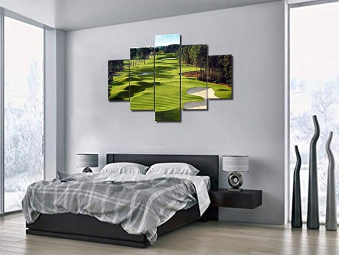 Wall Paintings for Living Room Golf Course Scenery Pictures Green Lawn Artwork HD Prints Multi Panel Canvas Wall Art Contemporary Home Decorations Giclee Framed Stretched Ready to Hang(60''Wx40''H)