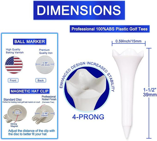 1 1/2 Inch Plastic Golf Tees,Short Tees 120 Pack-4 Prongs with Low Friction Design for Iron,Par Threes,Hybrids and Driving Range,with High Stability and Low-Friction White Golf Tees