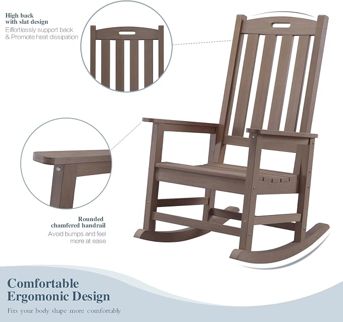 Outdoor Rocking Chairs Set of 2, Oversized Porch Rocker | Weather Resistant - Image 5