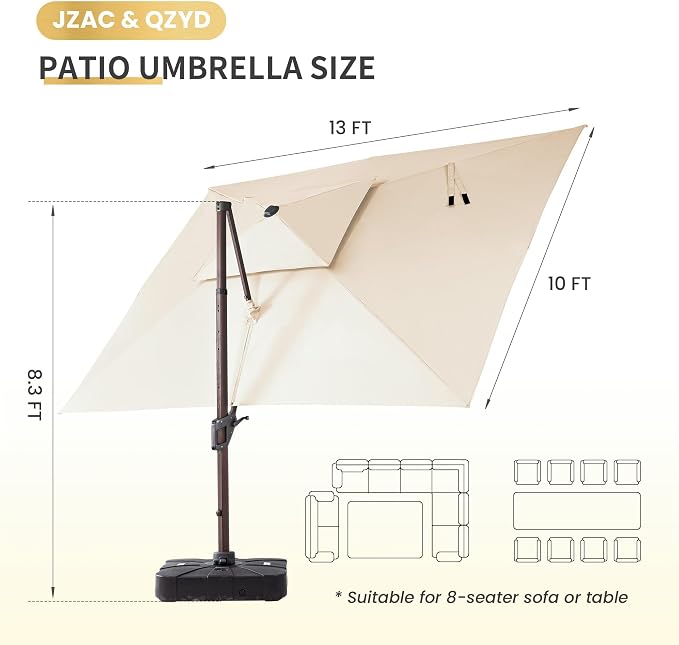 JZAC & QZYD 10x13 FT Cantilever Offset Patio Umbrella - Image 4