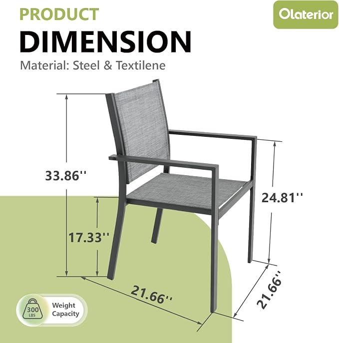 Patio Dining Chairs, All-Weather High-Resilience Textilene Outdoor Dining Chair - Image 3