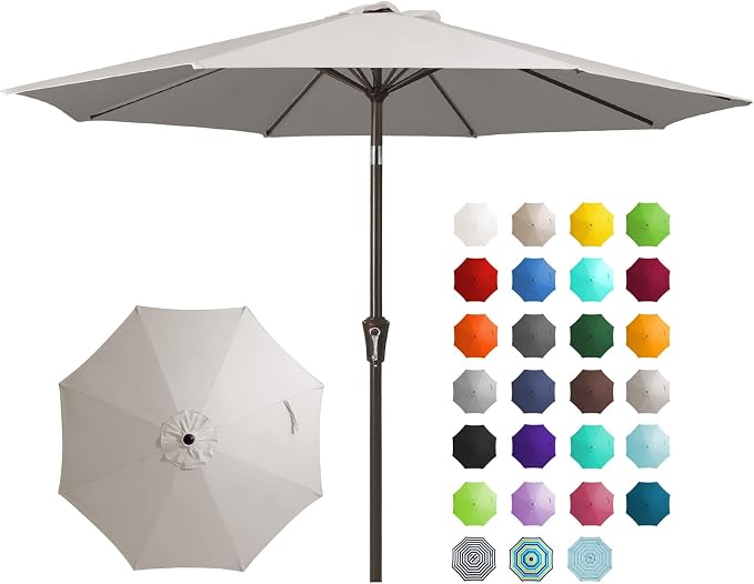 JEAREY 9FT Outdoor Patio Umbrella, Market Umbrella, Fog Gray | Outdoor Table by JEAREYOutdoorsCollection