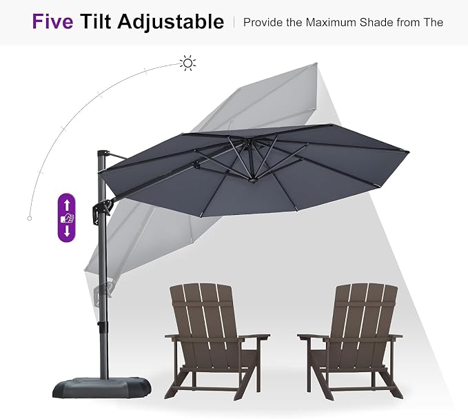 PURPLE LEAF Cantilever Umbrella 10 Feet Round 360° Rotation Light Grey | - Image 7